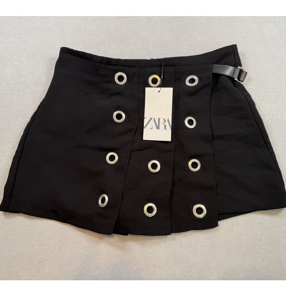 Zara Black Grommet Eyelet Wrap Skort with Buckle Detail Size Medium NWT